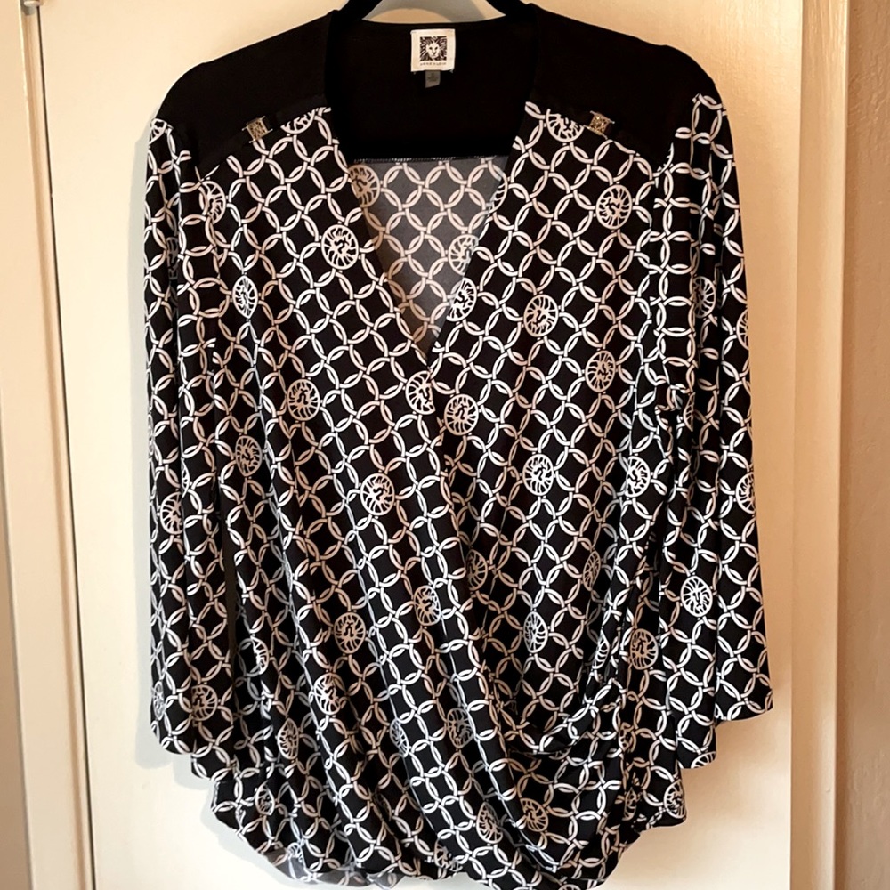 Anne Klein Black & White Pattern Blouse 🤩 Sz XL